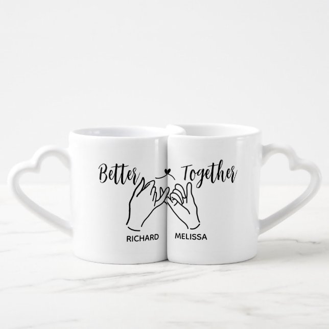 Better Together Valentines Day Couples Custom Name Coffee Mug Set (Front Nesting)