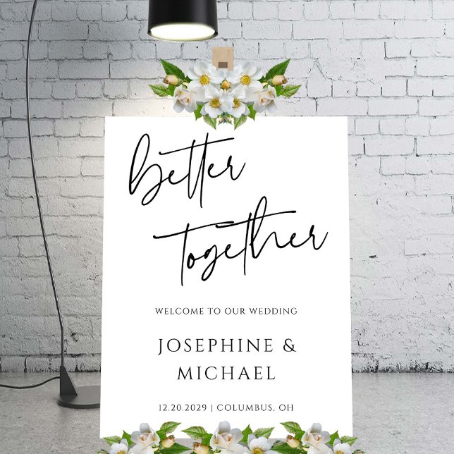 Better Together Wedding Welcome Sign Black & White (Elegant 'Better Together' Wedding Welcome Sign)