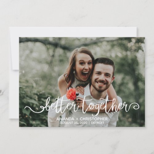 Better together white script photo overlay thank you card