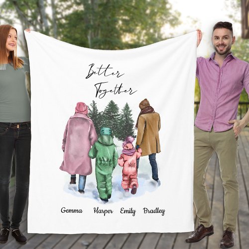 Better Together Winter Family of 4 and Names Fleece Blanket