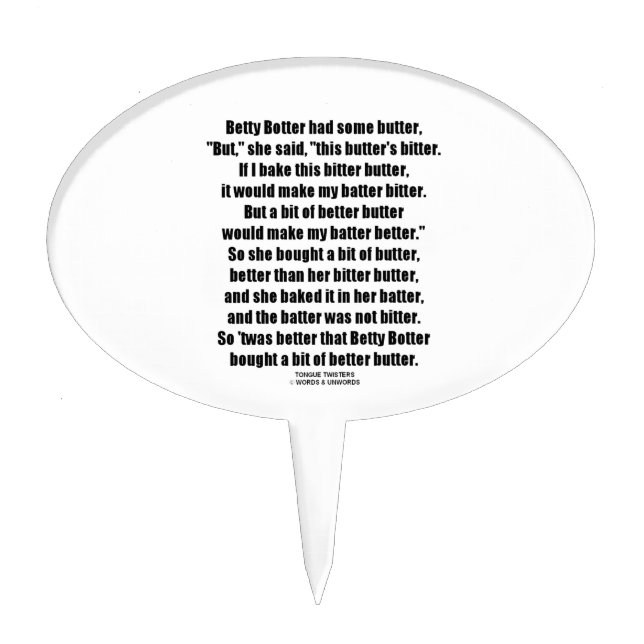 Betty Botter Better Butter (Tongue Twister) Cake Topper (Front)