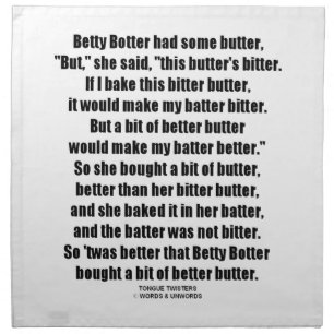Betty Botter Better Butter (Tongue Twister) Cloth Napkin