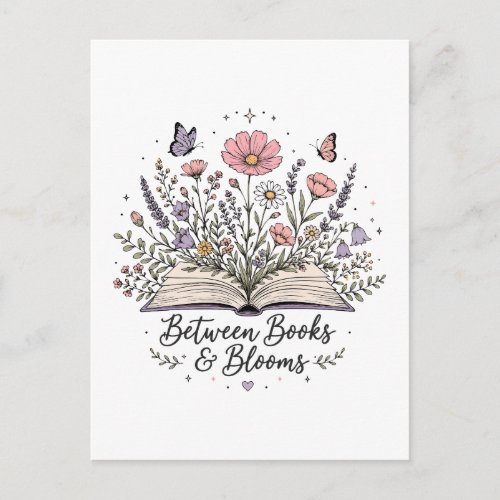 Between books and blooms book lover reader postcard