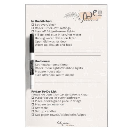 Between Carpools Shabbos Checklist Dry-erase Board