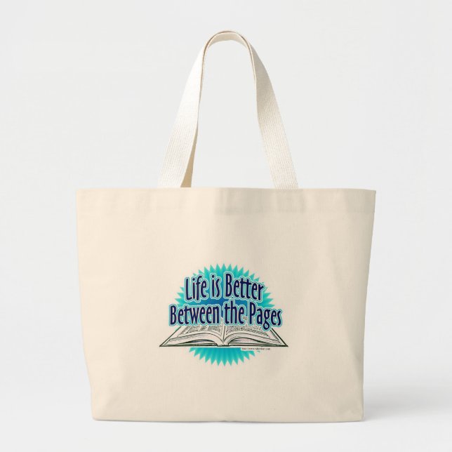 Between the Pages Blue Style Reading Fun Large Tote Bag (Front)