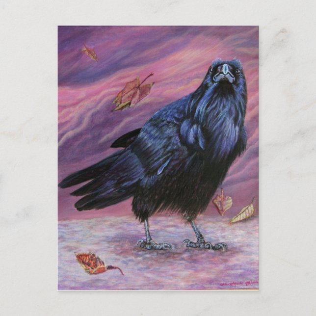 Between Worlds Raven Postcard by Michaeline McDona (Front)