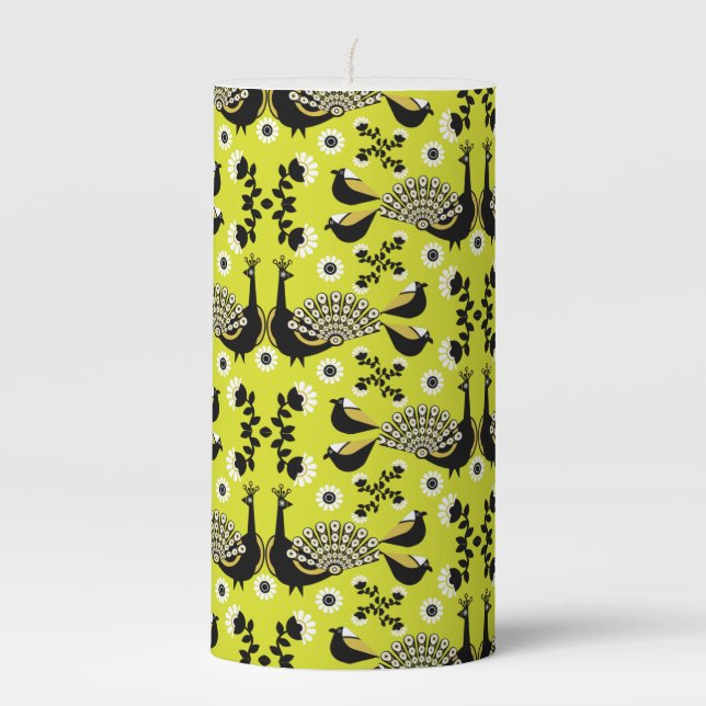 Beutiful Peacock Art Pillar Candle (Front)