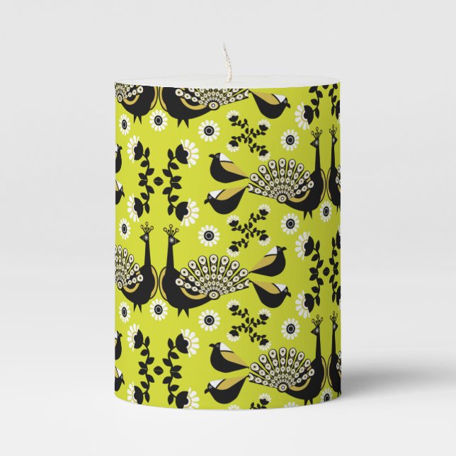 Beutiful Peacock Art Pillar Candle (Front)