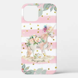 Beutiful Unicorn Pastel Pink Stripes Glitter  iPhone 12 Case