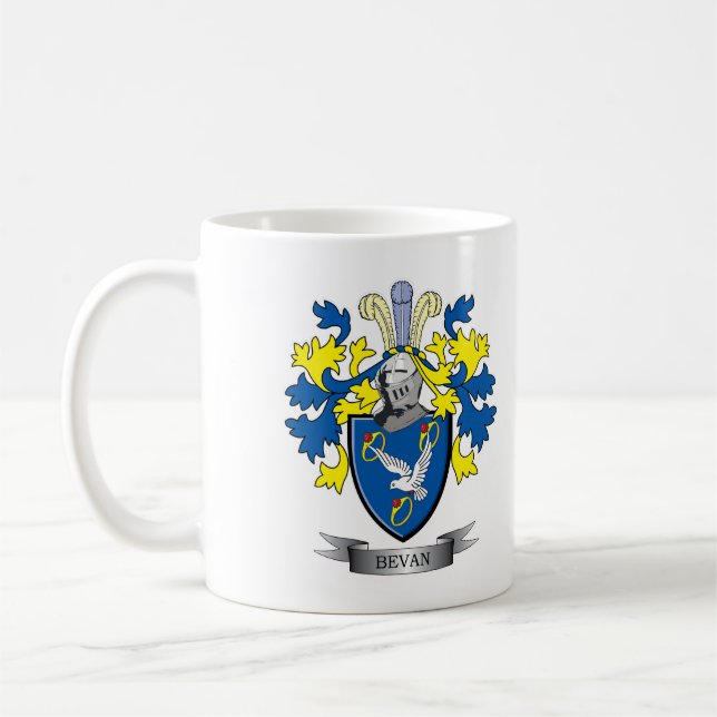 Bevan Family Crest Coat of Arms Coffee Mug (Left)
