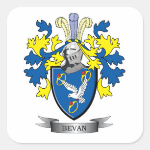 Bevan Family Crest Coat of Arms Square Sticker