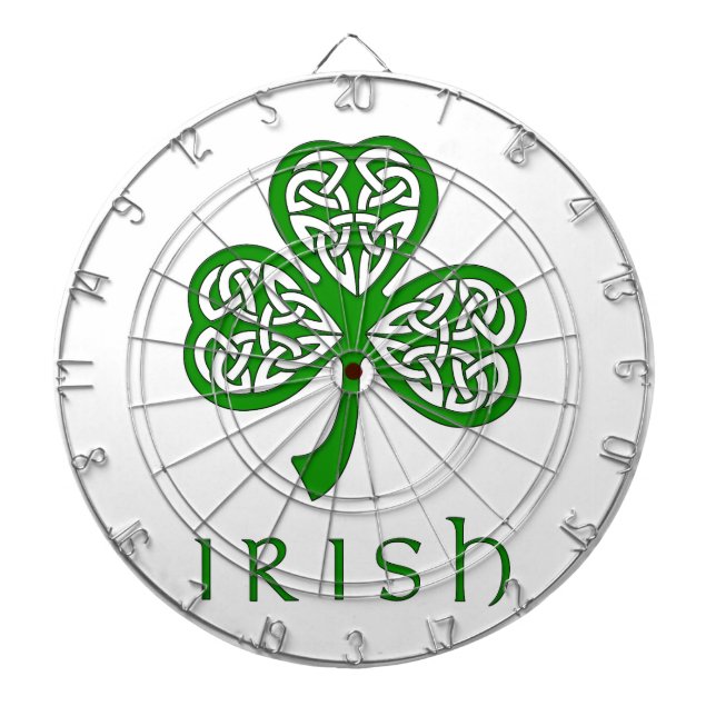 Beveled Celtic Knot Shamrock over Irish text Dart Board (Front)