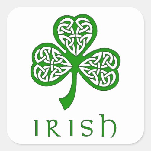Beveled Celtic Knot Shamrock over Irish text Square Sticker