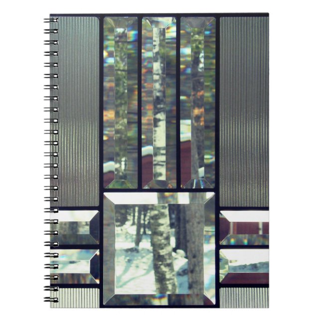 Beveled glass birch trees metallic silver modern notebook (Front)