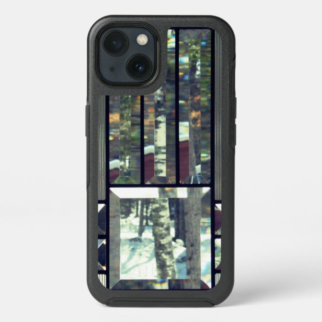 Beveled glass birch trees metallic silver modern otterbox iPhone case (Back)