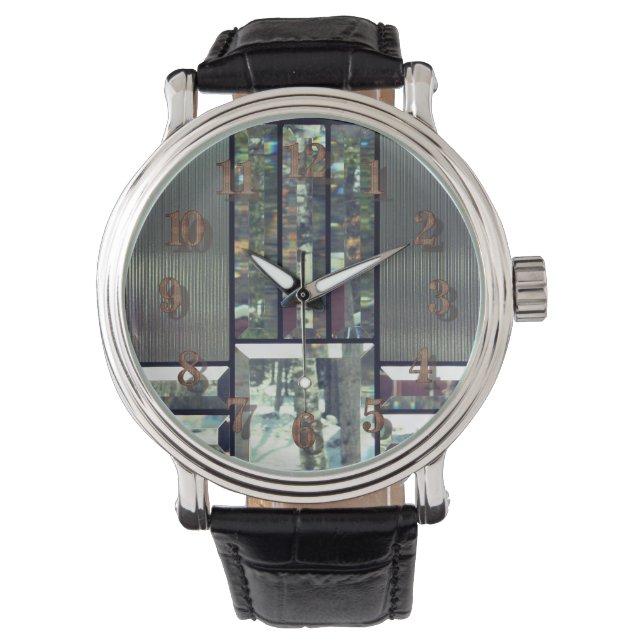Beveled glass birch trees metallic silver modern watch (Front)