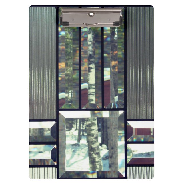 Beveled glass metallic look silver black modern clipboard (Front)