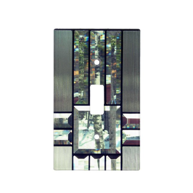 Beveled stained glass birch tree silver modern light switch cover (Front)