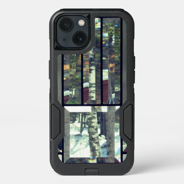 Beveled stained glass look silver black modern otterbox iPhone case (Back)