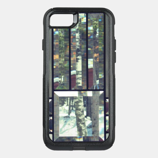 Beveled stained glass silver black modern otterbox iPhone case (Back)