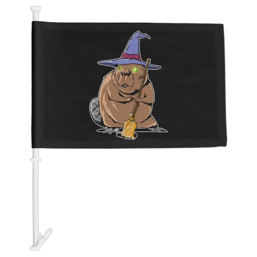 Bever Dressed As Witch _ Halloween Beaver Car Flag