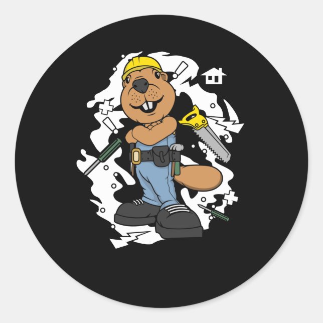 Bever the Builder Classic Round Sticker (Front)