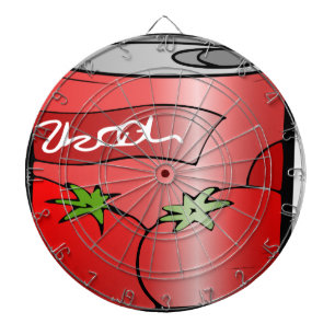 beverage can drink juice tomato dartboard with darts