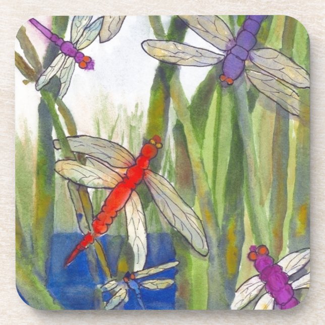 Beverage Coasters, Coasters Set of Four, Dragonfly (Front)