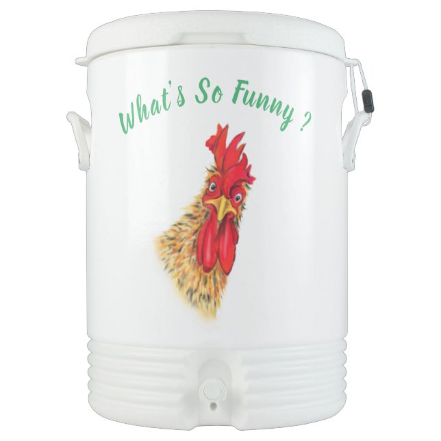 Beverage Cooler with Funny Rooster Catchy Text (Front)