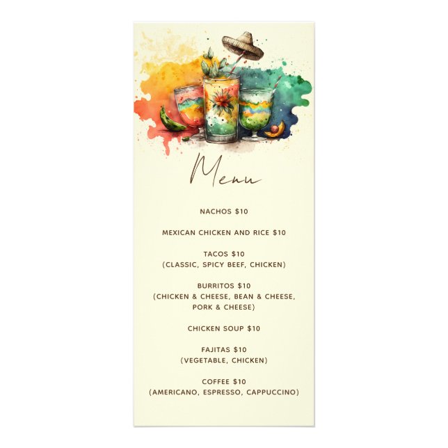Beverage fiesta party. Mexican food cafe menu (Front)