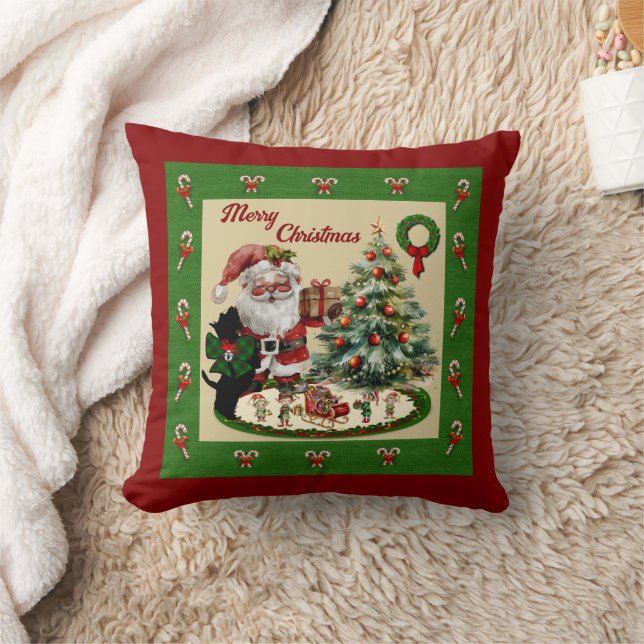 Beveridge Scottie & Santa Christmas Throw Pillow (Blanket)