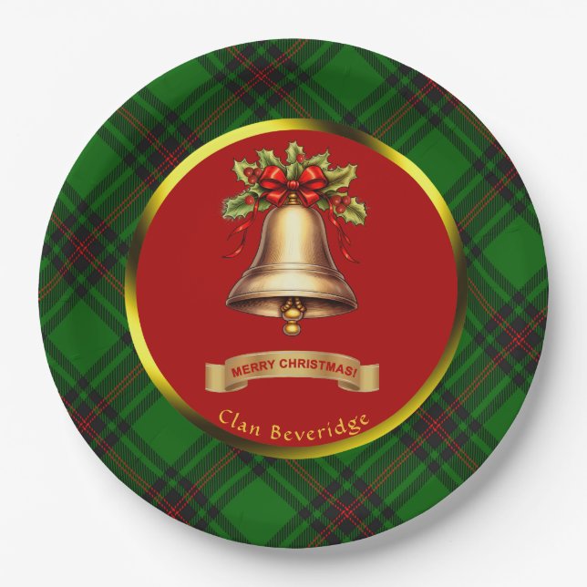 Beveridge Tartan Personalized Christmas Paper Plates (Front)