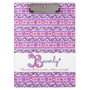 Beverley name meaning hearts letter B clipboard