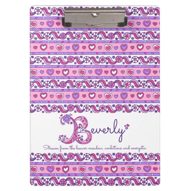Beverley name meaning hearts letter B clipboard (Front)