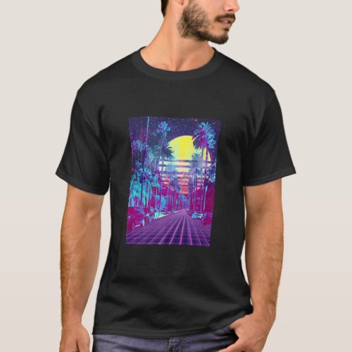 Beverly Hill Retrowave Split Sunset Boulevard Cars T_Shirt