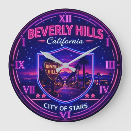 Beverly Hills California Luxury Neon Large Clock