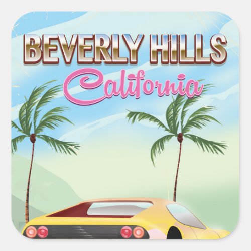 Beverly Hills California retro travel poster Square Sticker