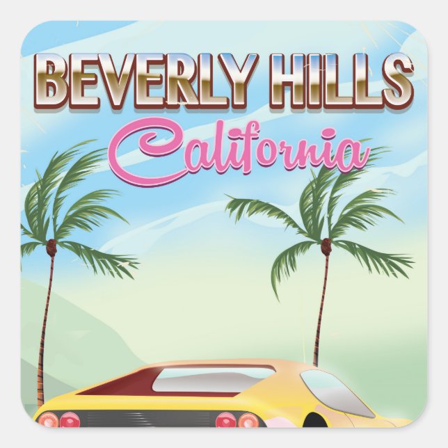 Beverly Hills California retro travel poster Square Sticker (Front)