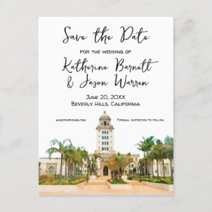 Beverly Hills City Hall Save the Date Watercolor Postcard