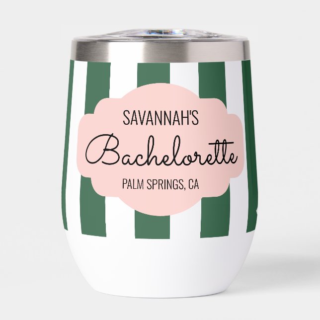 Beverly Hills Pink & Green Bachelorette Thermal Wine Tumbler (Front)