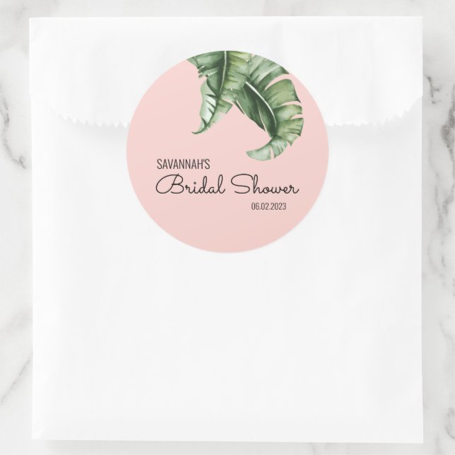 Beverly Hills Pink & Green Bridal Shower Favor Classic Round Sticker (Bag)