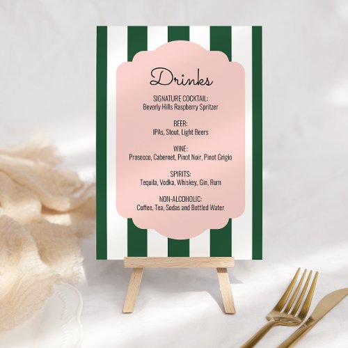 Beverly Hills Pink  Green Drink Menu Sign Table Number