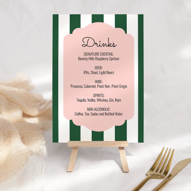 Beverly Hills Pink & Green Drink Menu Sign Table Number (Creator Uploaded)