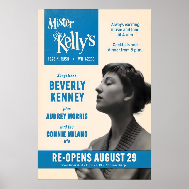 Beverly Kenney jazz poster - Mister Kelly's (Front)