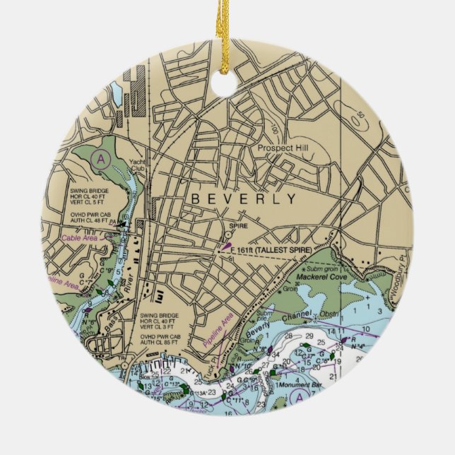 Beverly MA Nautical Chart Ceramic Ornament (Back)