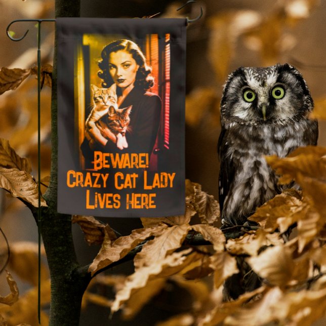 Beware AI Crazy Cat Lady Customized  Garden Flag (Personalize with your own message!)