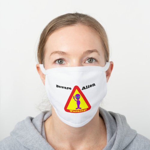 Beware Alien Warning Yellow Symbol ZFJ White Cotton Face Mask