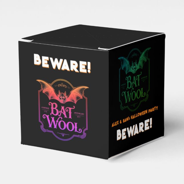BEWARE Bat Wool Halloween Party Cute Spooky Candy Favor Boxes (Front Side)