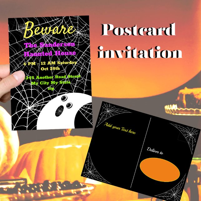 Beware Black Spider Weds  Ghost Halloween Party Holiday Postcard (Creator Uploaded)