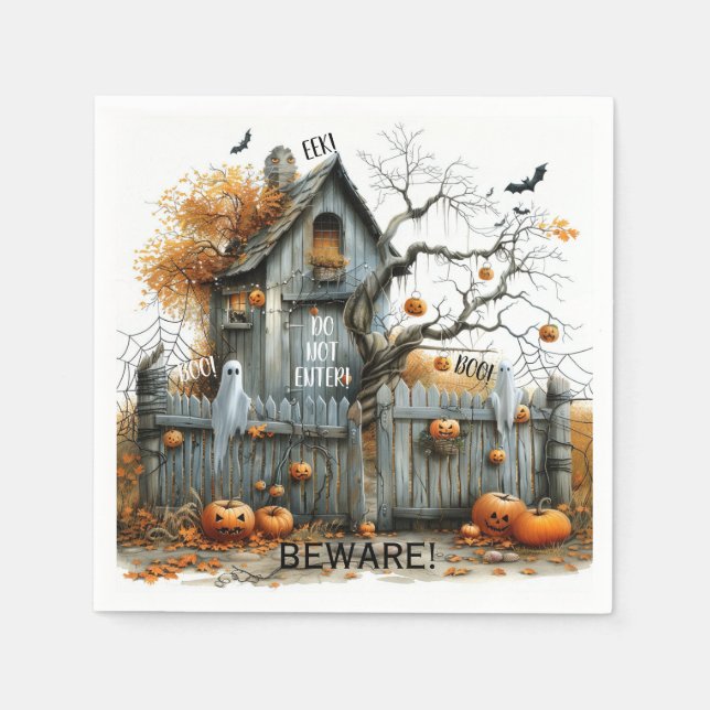 Beware & Boo – The Haunted Gatehouse Napkins (Front)